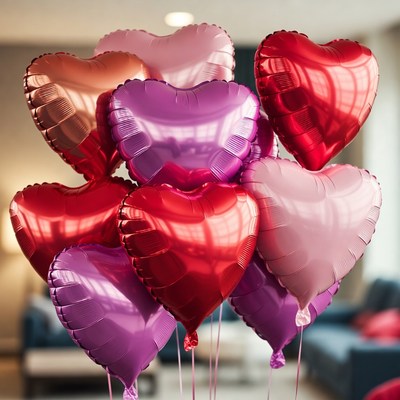 Heart balloons in living room setting