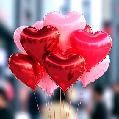 Heart-shaped balloons at a gathering