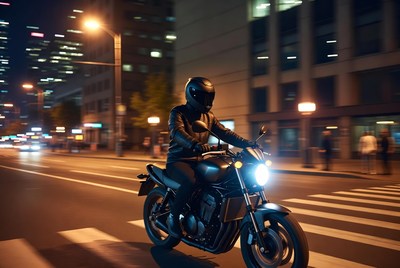 Motorcycle ride at night in the city