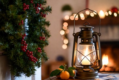 Lantern by the christmas decor