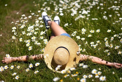 Relaxing in a field of flowers
