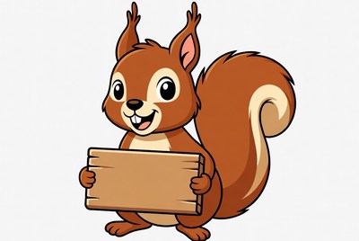 Cute squirrel holding a sign