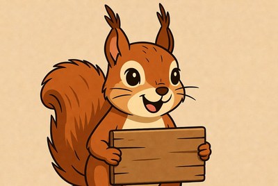 Squirrel holding a wooden sign