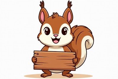 Squirrel holding a wooden sign