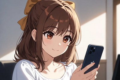 Girl using smartphone with thoughtful expression