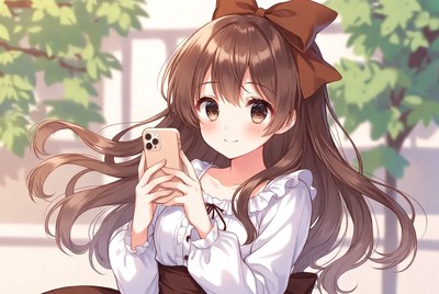 Girl using smartphone in park