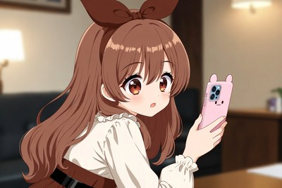 Girl with phone in cozy room