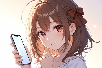 Girl holding smartphone at sunset