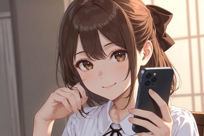 Girl using phone in a room