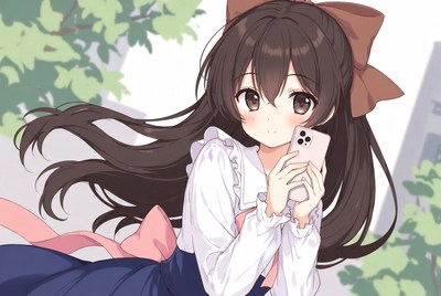 Girl with phone in outdoor setting