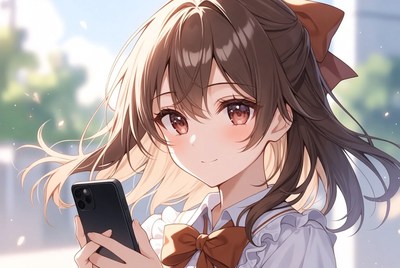 Girl holding phone outdoors in sunlight