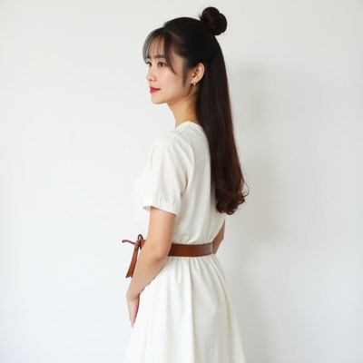 Woman in white dress posing