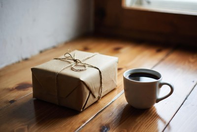 Gift package and coffee break at home