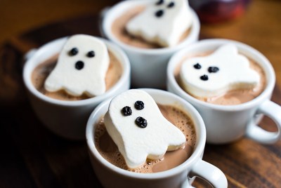 Ghost marshmallows in hot drinks
