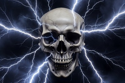 Skull with lightning background display