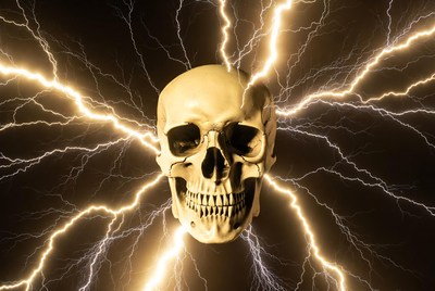 Skull with lightning effects in dark