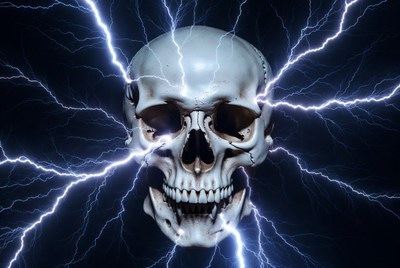 Skull with lightning effects in dark space