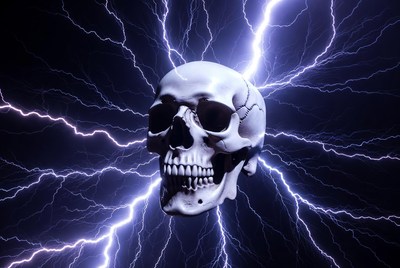 Skull with lightning bolts surrounding it