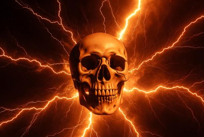 Skull with lightning effects in background