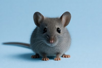 Small gray mouse on blue surface