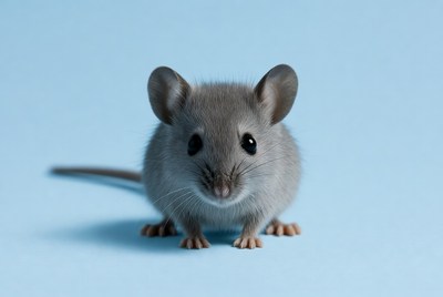 Cute small mouse on blue background