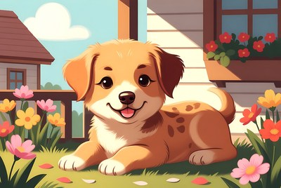 Dog resting in garden by house