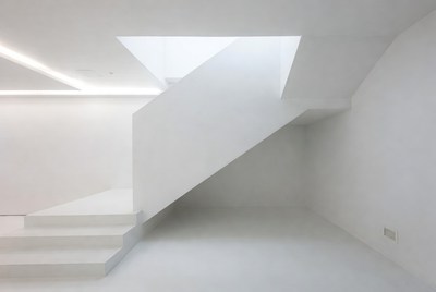 Modern interior with white staircase and light