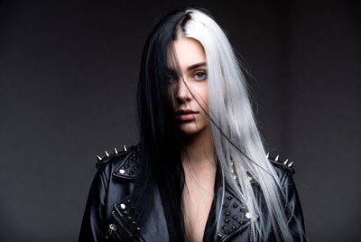 Woman with black and white hair