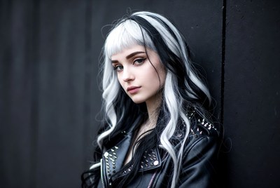 Woman with black and white hair