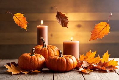 Autumn scene with pumpkins and candles