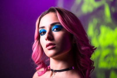 Bright makeup and colorful background scene