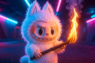 Cute creature holds a flaming stick