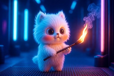Cute creature with fire in dark space