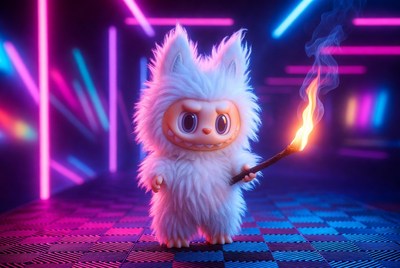 Cute creature in colorful light scene