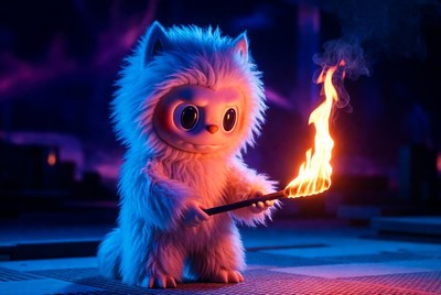 Fluffy creature holds a flame