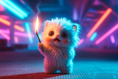 Cute furry creature with a flame