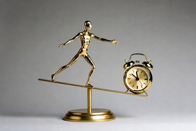 Balancing figure and clock on stand