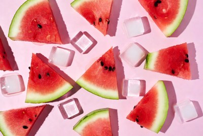 Watermelon slices with ice cubes