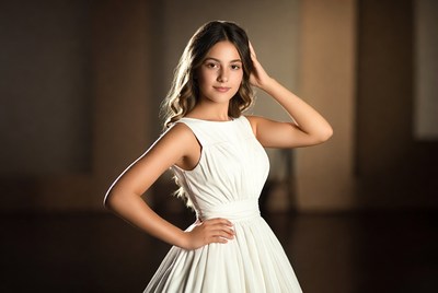 Young woman poses in dress