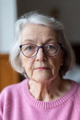 Older woman with glasses at home