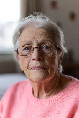 Elderly woman wearing glasses indoors