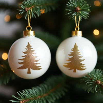 Christmas ornaments on a tree branch