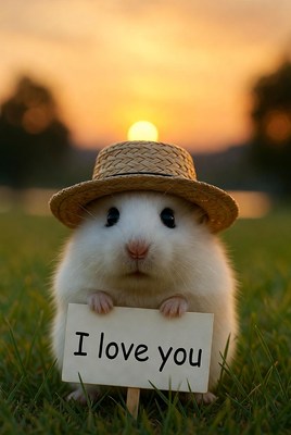 Rabbit holds sign at sunset