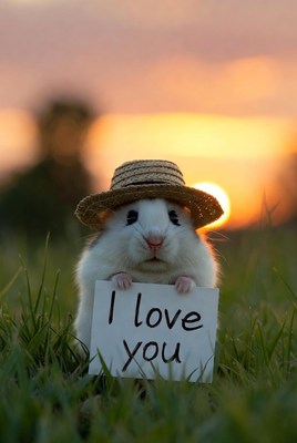 Cute rabbit holds love sign