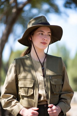 Outfit in nature setting with sunhat