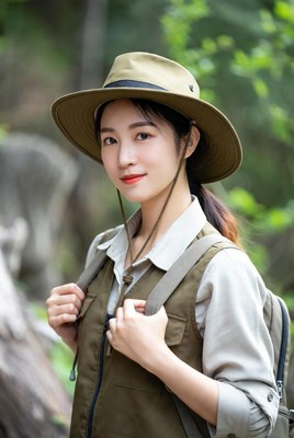 Woman hiking in forest trail