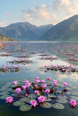 Water lilies bloom on the lake