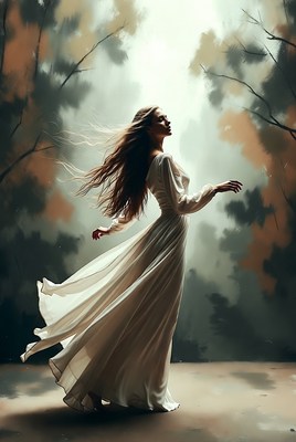 Woman in white dress in nature