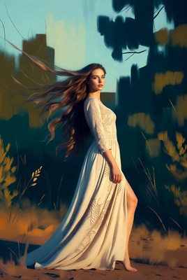 Woman standing in dress outdoors