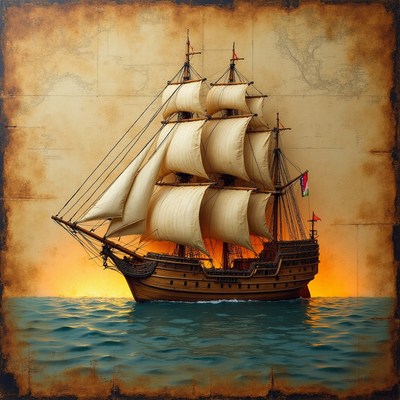 Classic sailing ship on calm waters